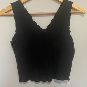 Black Cropped Ruffle Hem Tank Top Size Medium